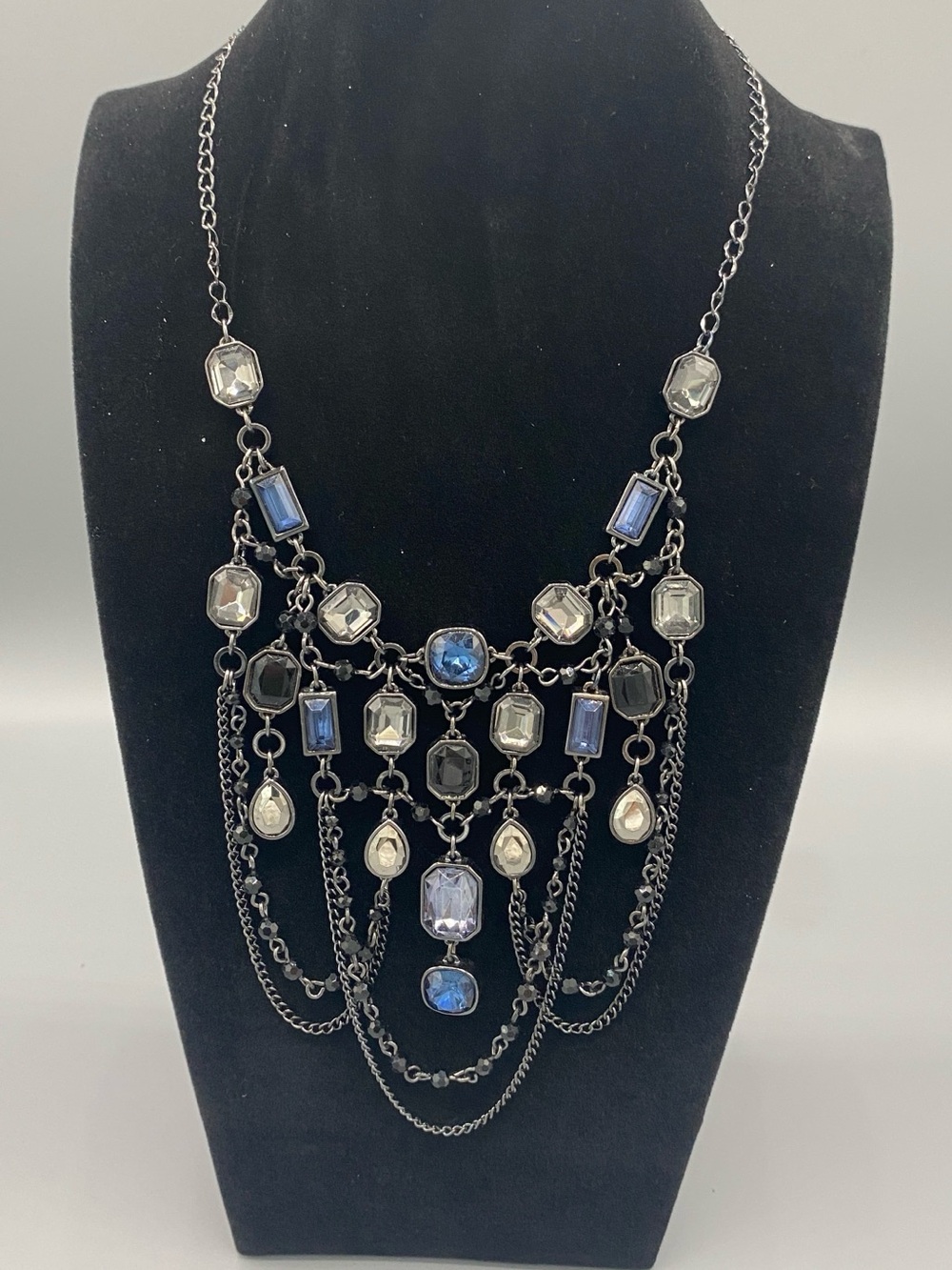 WHBM Statement Blue‎ and Silver Multi-Chain Bib Necklace